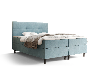 Manželská postel Boxspring 140 cm Lumba Comfort (šedomodrá) (s matrací a úložným prostorem)