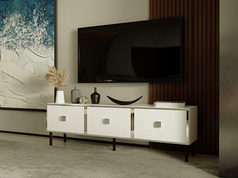  TV stolek/skříňka Vodově (bílá + stříbrná)