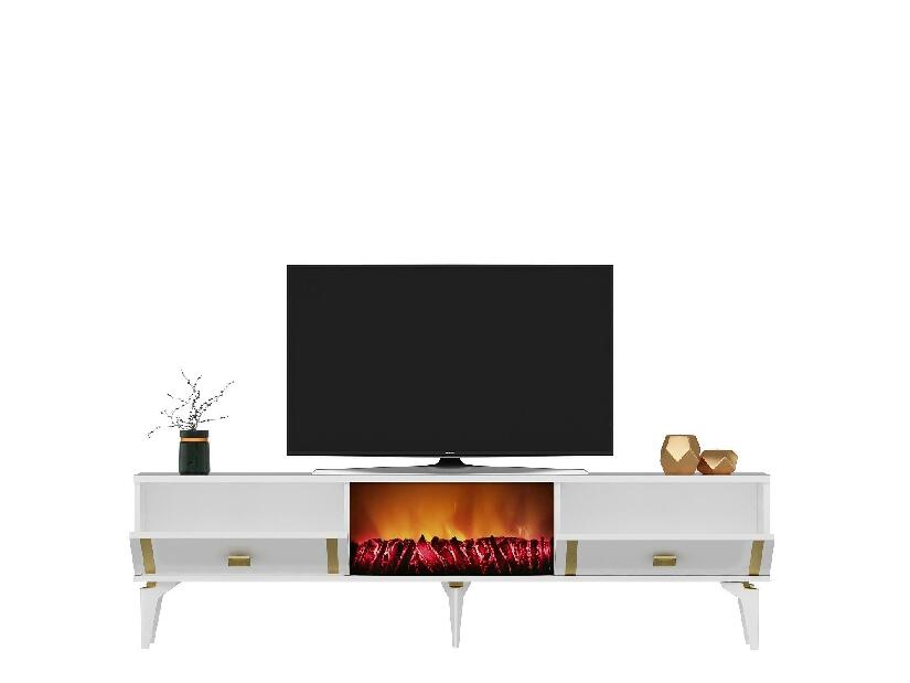  TV stolek/skříňka s krbem Tobuvu 2 (bílá + zlatá)