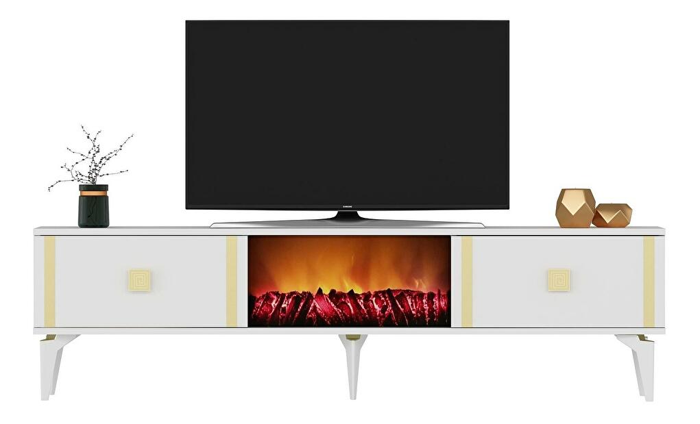  TV stolek/skříňka s krbem Tobuvu 2 (bílá + zlatá)