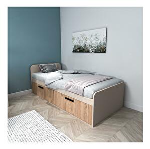 Jednolůžková postel 90 cm Levipo 2 (borovice atlantická + béžová) (s roštem)