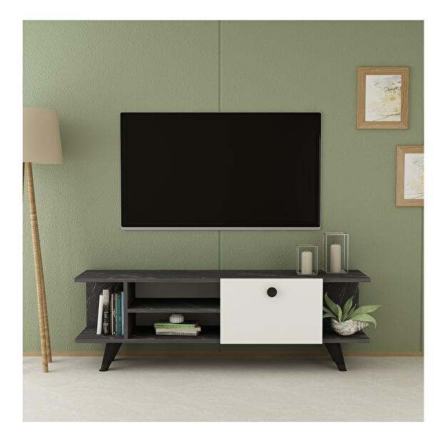  TV stolek/skříňka Napiku (mramor černý + bílá)