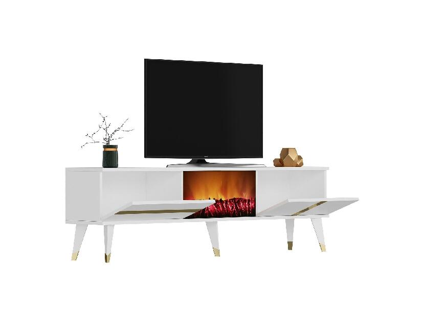  TV stolek/skříňka s krbem Vekika 3 (bílá + zlatá)
