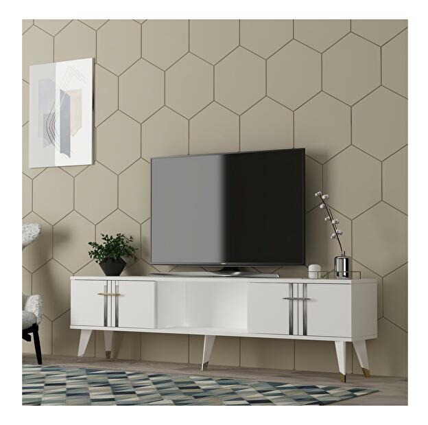  TV stolek/skříňka Pebine 2 (bílá + stříbrná)