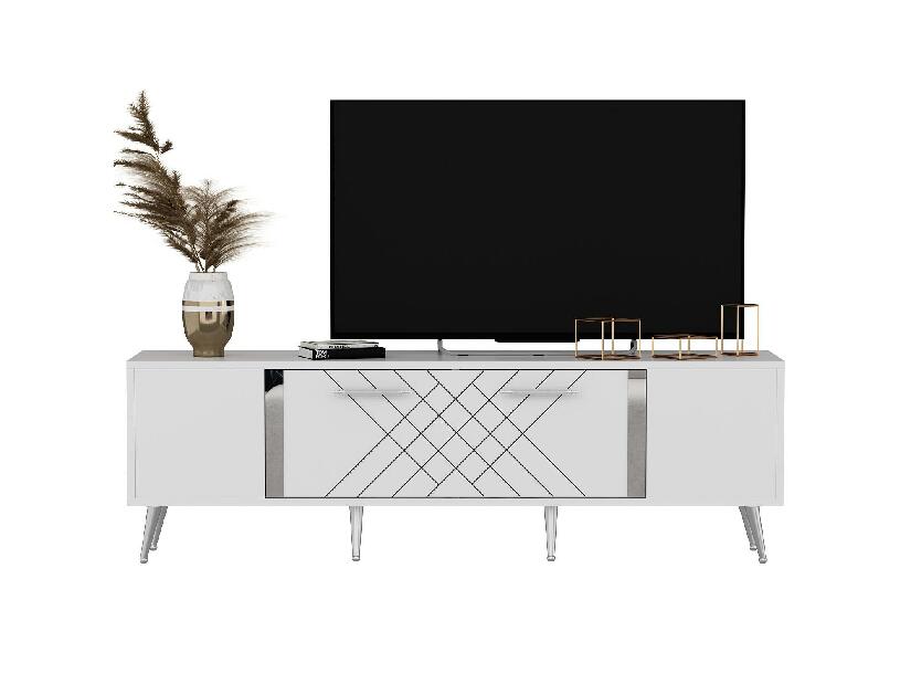  TV stolek/skříňka Tunini (bílá + stříbrná)