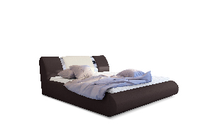 Manželská postel 160 cm Fabio (tmavě hnědá + krémová) (s roštem a úl. prostorem)