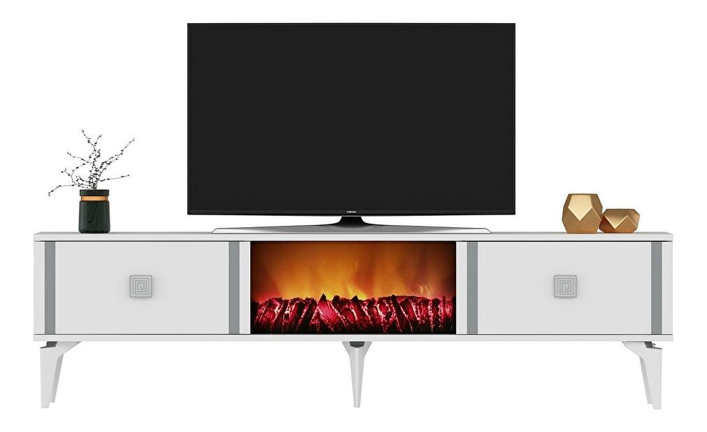  TV stolek/skříňka s krbem Tobuvu 2 (bílá + stříbrná)
