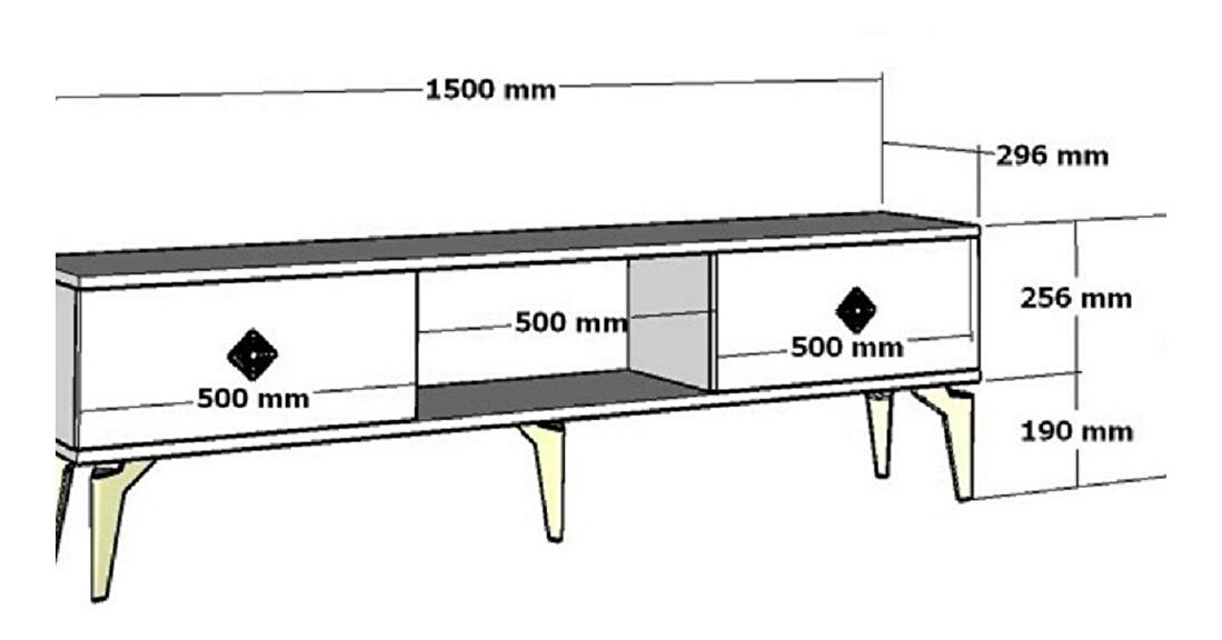  TV stolek/skříňka s krbem Kebive (bílá + zlatá)