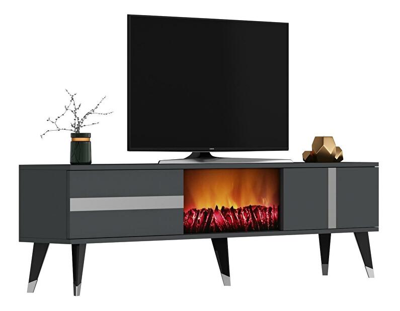  TV stolek/skříňka s krbem Vekika 3 (antracit + stříbrná)