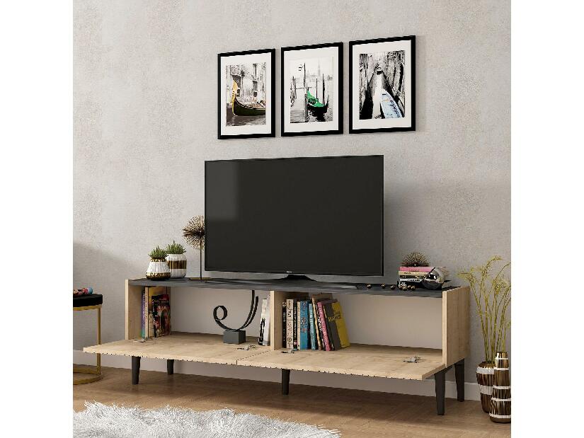  TV stolek/skříňka Tomune 4 (dub safírový + mramor černý)