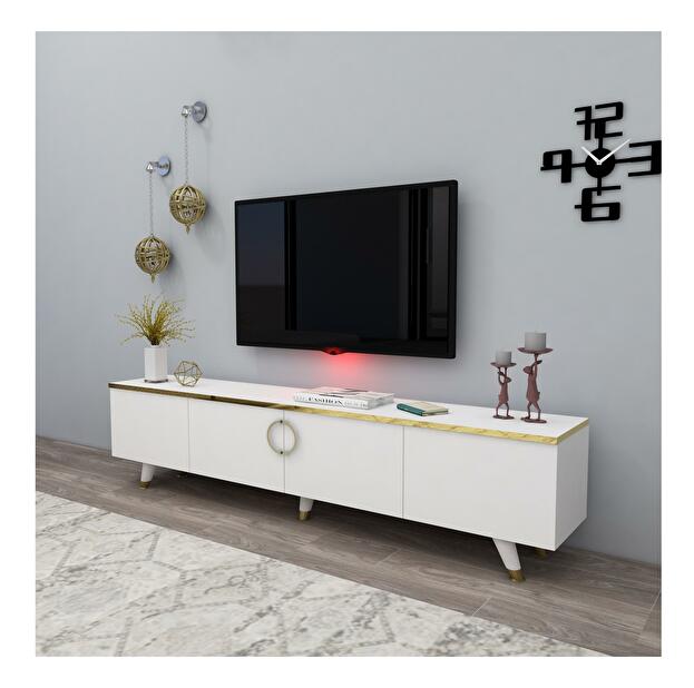 TV stolek/skříňka Bamete (bílá + zlatá)