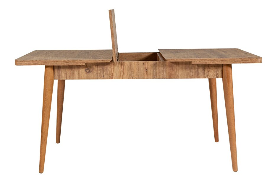 Rozkládací jídelní stůl se 2 židlemi a lavicí Vlasta (borovice antlantic + šedá)
