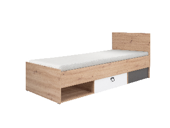 Jednolůžková postel 90x200 cm Kevyt 11 (dub artisan + bílá + grafit) (s roštem)