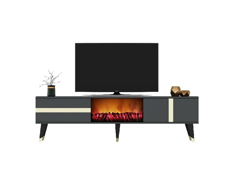 TV stolek/skříňka s krbem Vekika 3 (antracit + zlatá)