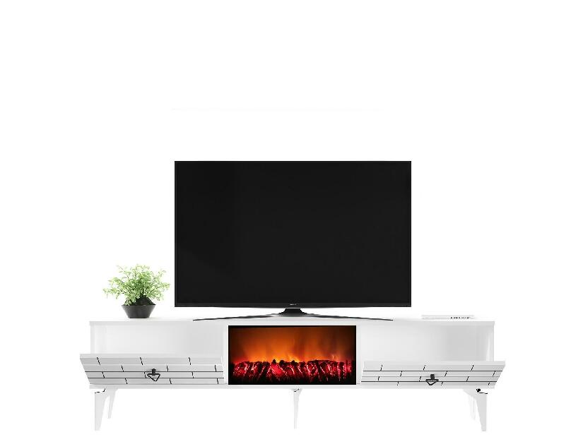 TV stolek/skříňka s krbem Bisena (bílá)