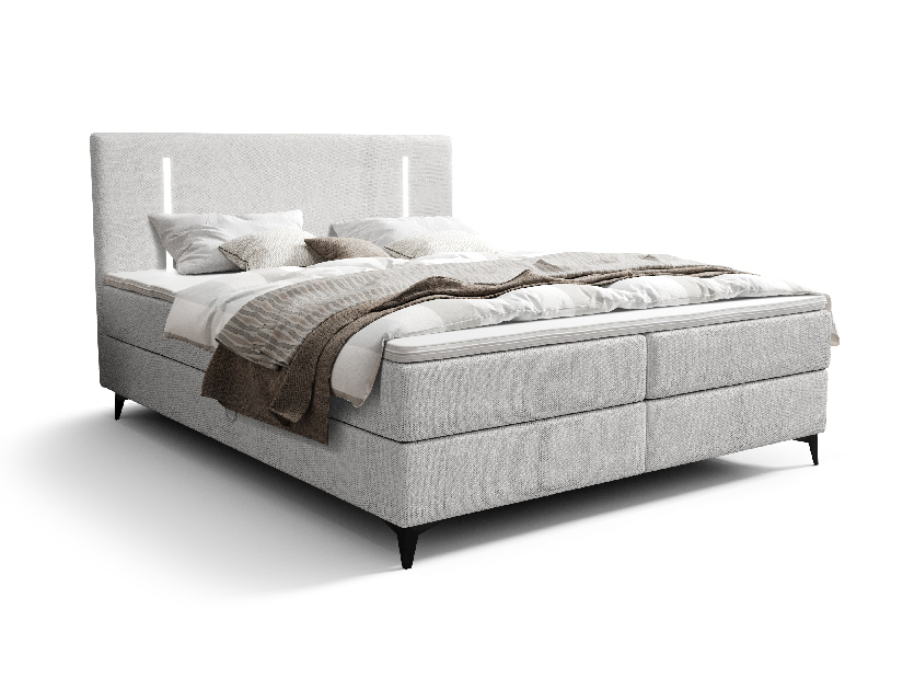 Manželská postel 140 cm Ortega Comfort (šedá) (s roštem a matrací, s úl. prostorem) (s LED osvětlením)