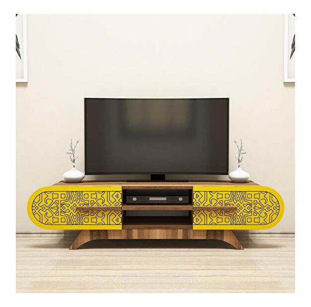 TV stolek/skříňka Mekebu 3 (ořech + žlutá)