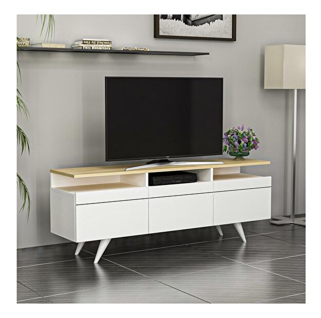  TV stolek/skříňka Vulema (dub + bílá)