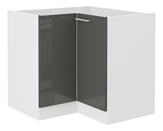 Rohová dolní kuchyňská skříňka Lavera 90 x 90 DN 2F BB (bílá + lesk šedý)
