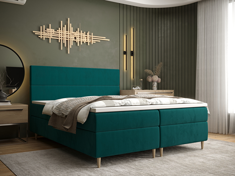 Manželská postel Boxspring 140 cm Flu Comfort (tmavě zelená) (s matrací a úložným prostorem)