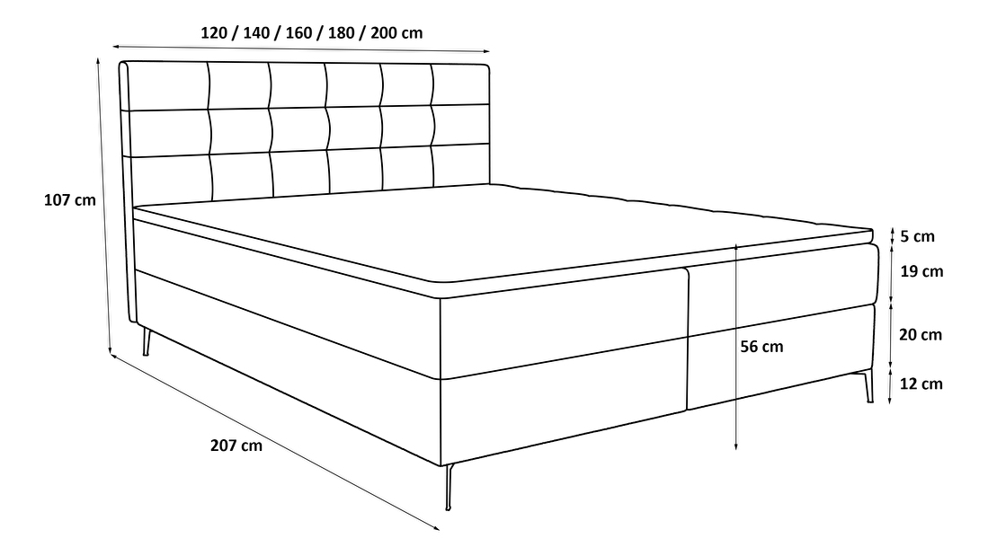 Jednolůžková postel 120 cm Infernus Comfort (tmavě šedá) (s roštem, s úl. prostorem)