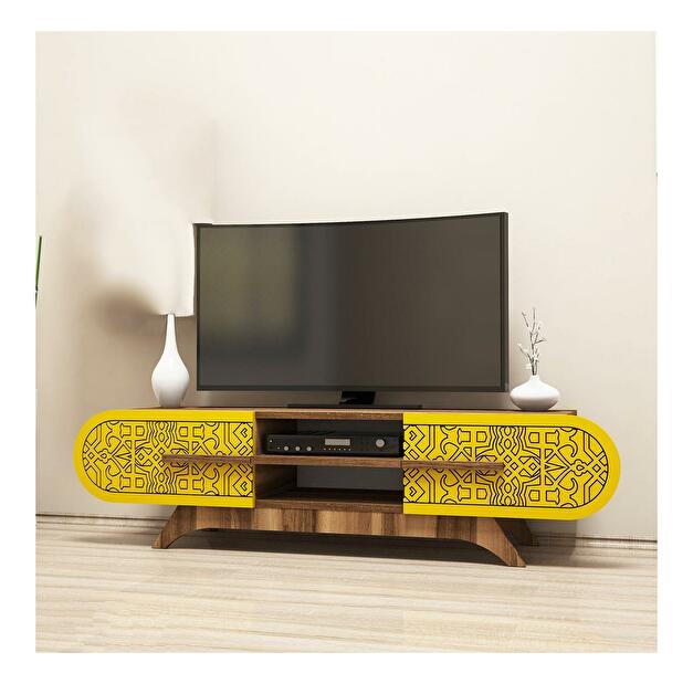 TV stolek/skříňka Mekebu 3 (ořech + žlutá)