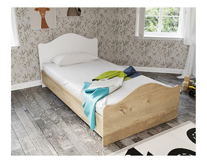 Jednolůžková postel 90 cm Bikavi 2 (dub + bílá) (s roštem)