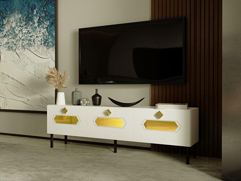  TV stolek/skříňka Vudebi (bílá + zlatá)