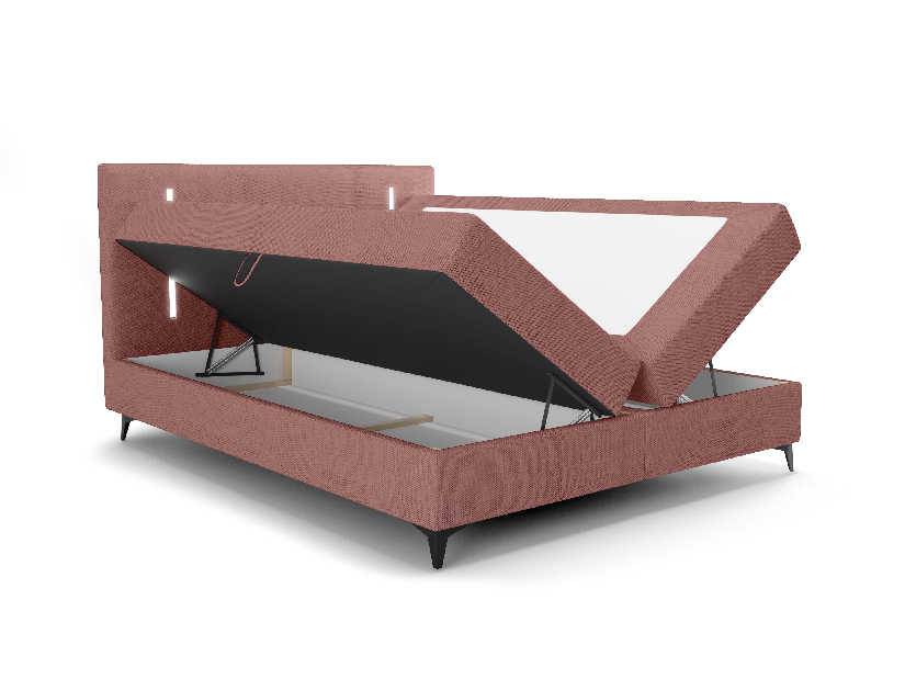 Manželská postel 160 cm Ortega Comfort (terakota) (s roštem a matrací, s úl. prostorem) (s LED osvětlením)