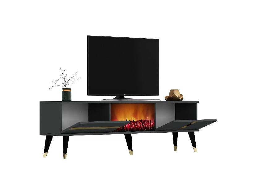 TV stolek/skříňka s krbem Vekika 3 (antracit + zlatá)