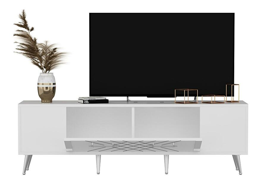  TV stolek/skříňka Tunini (bílá + stříbrná)