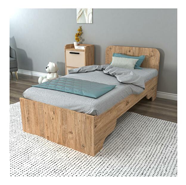 Jednolůžková postel 80 cm Poleso 2 (borovice atlantická + béžová) (s roštem)