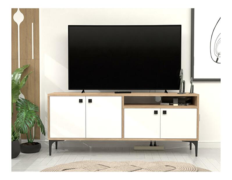  TV stolek/skříňka Kebati 2 (bílá + dub)