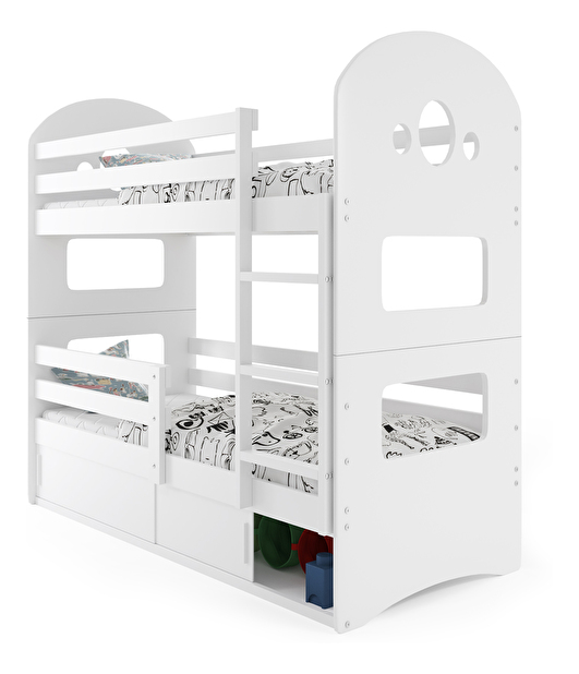 Patrová postel 80 x 160 cm Domur (bílá + bílá) (s rošty, matracemi a úl. prostorem)