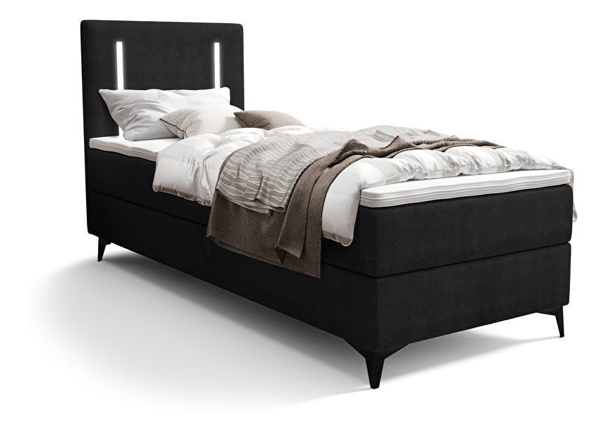 Jednolůžková postel 90 cm Ortega Bonell (černá) (s roštem, bez úl. prostoru) (s LED osvětlením)