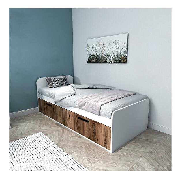 Jednolůžková postel 90 cm Levipo 2 (ořech světlý + bílá) (s roštem)