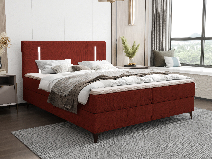 Manželská postel 160 cm Ortega Comfort (červená) (s roštem a matrací, s úl. prostorem) (s LED osvětlením)