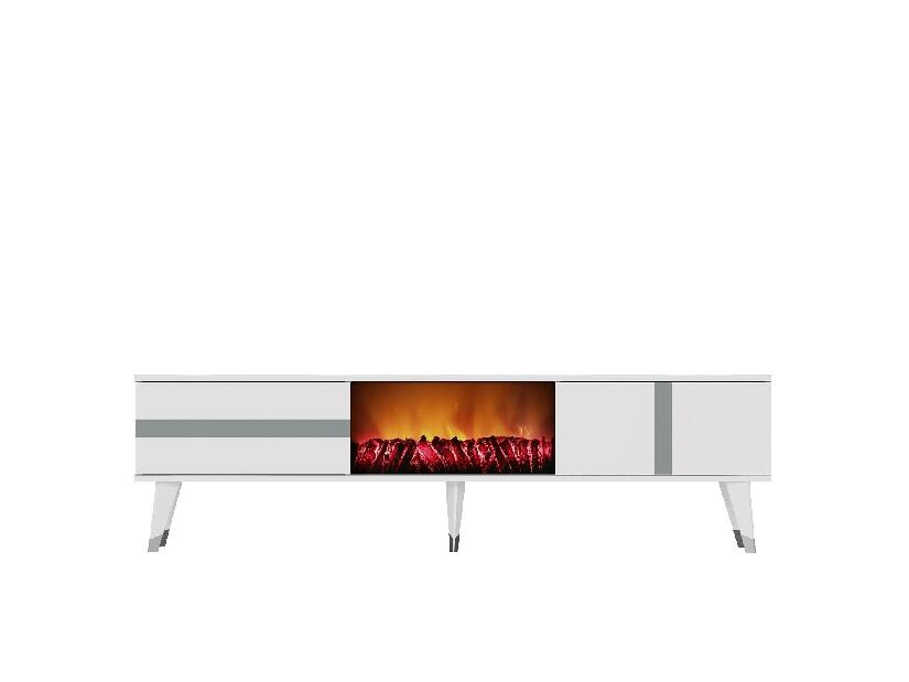  TV stolek/skříňka s krbem Vekika 3 (bílá + stříbrná)