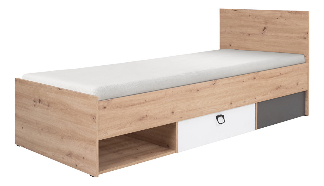 Jednolůžková postel 90x200 cm Kevyt 11 (dub artisan + bílá + grafit) (s roštem)
