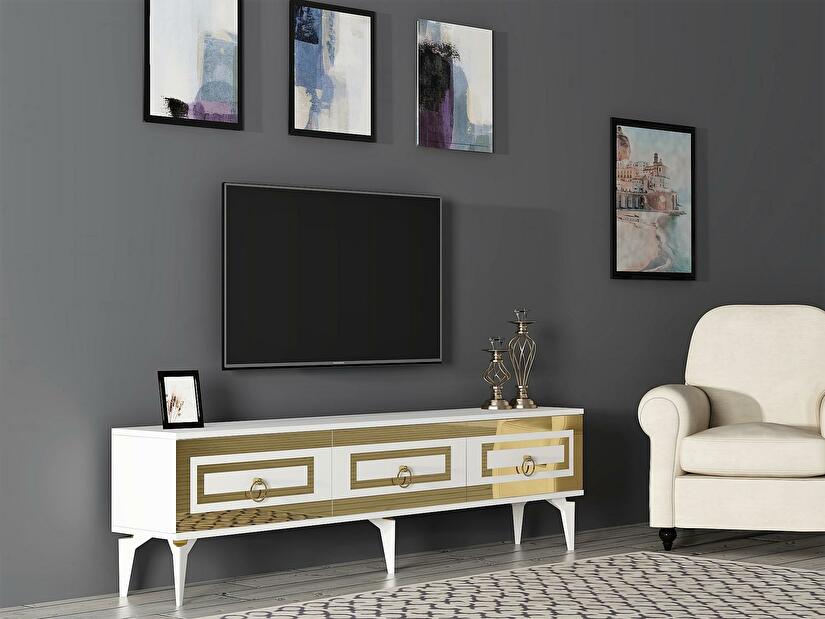  TV stolek/skříňka Pemava 2 (bílá + zlatá)