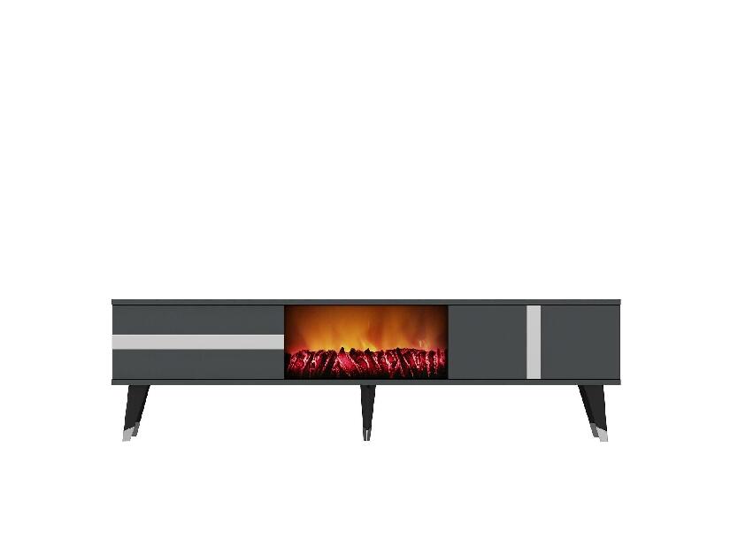  TV stolek/skříňka s krbem Vekika 3 (antracit + stříbrná)