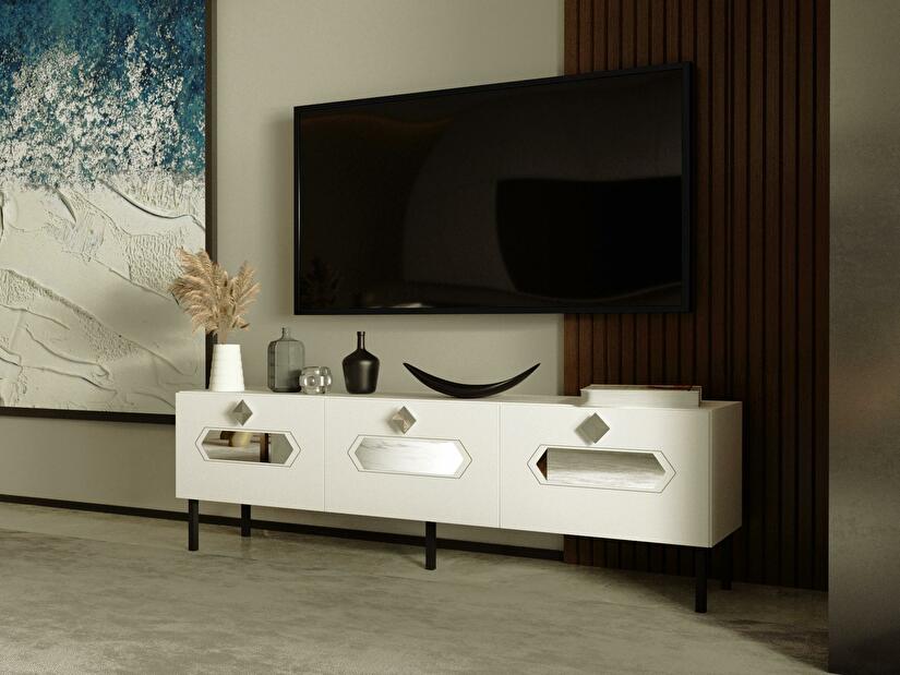  TV stolek/skříňka Vudebi (bílá + stříbrná)