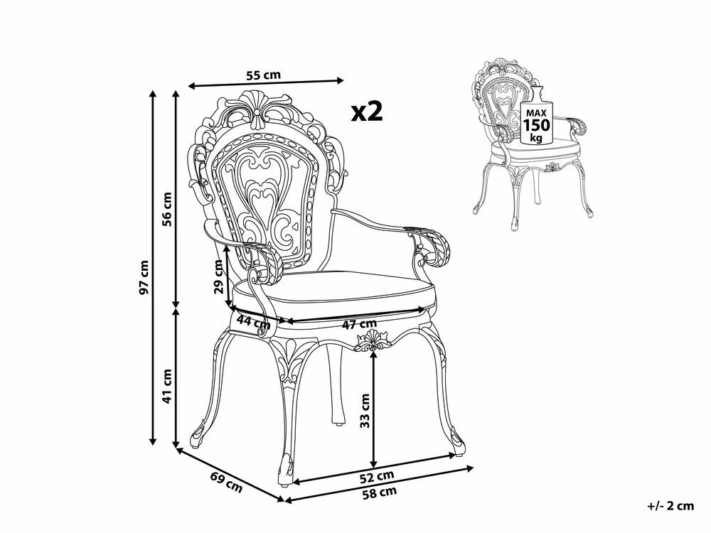 Set 2 ks. zahradních židlí SAPRENA (hliník) (hnědá)
