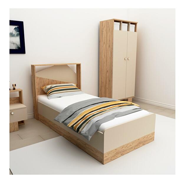 Jednolůžková postel 90 cm Mekali 3 (borovice atlantická + béžová) (s roštem)