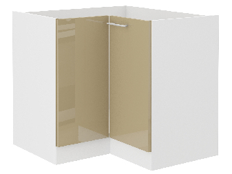 Rohová dolní kuchyňská skříňka Lavera 90 x 90 DN 2F BB (bílá + lesk cappucino)