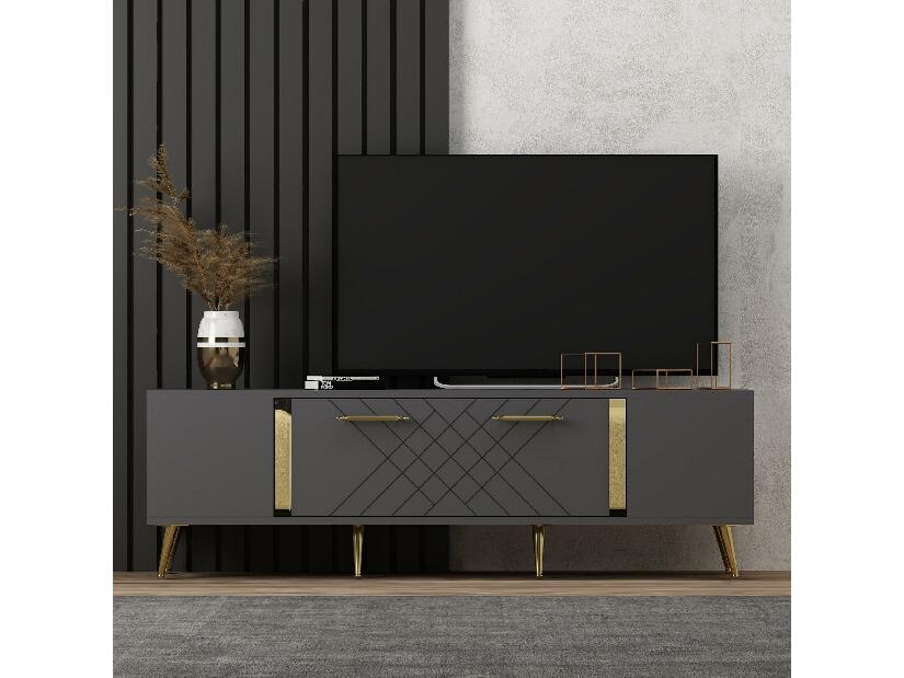  TV stolek/skříňka Tunini (antracit + zlatá)