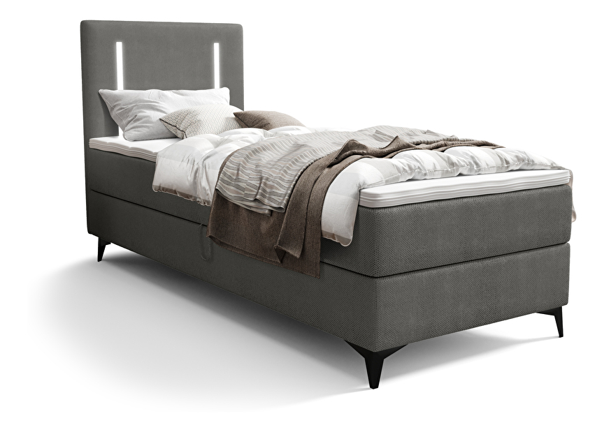 Jednolůžková postel 90 cm Ortega Bonell (tmavě šedá) (s roštem, bez úl. prostoru) (s LED osvětlením)