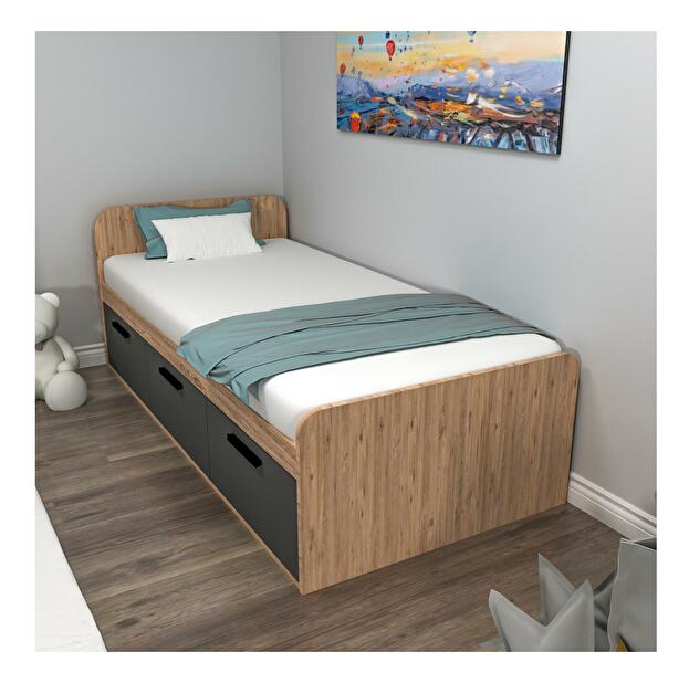 Jednolůžková postel 90 cm Pelavi 1 (borovice atlantická + antracit) (s roštem)