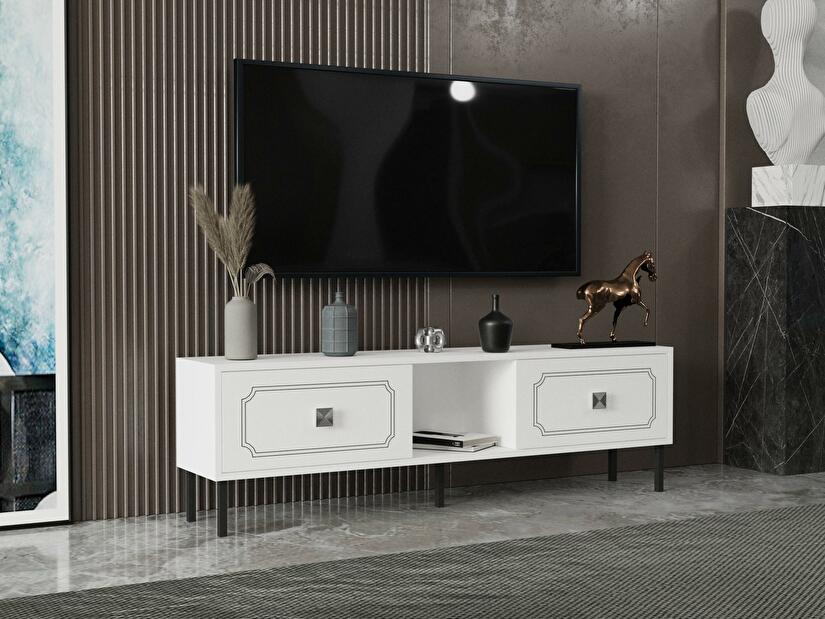  TV stolek/skříňka Buvada (bílá + stříbrná)