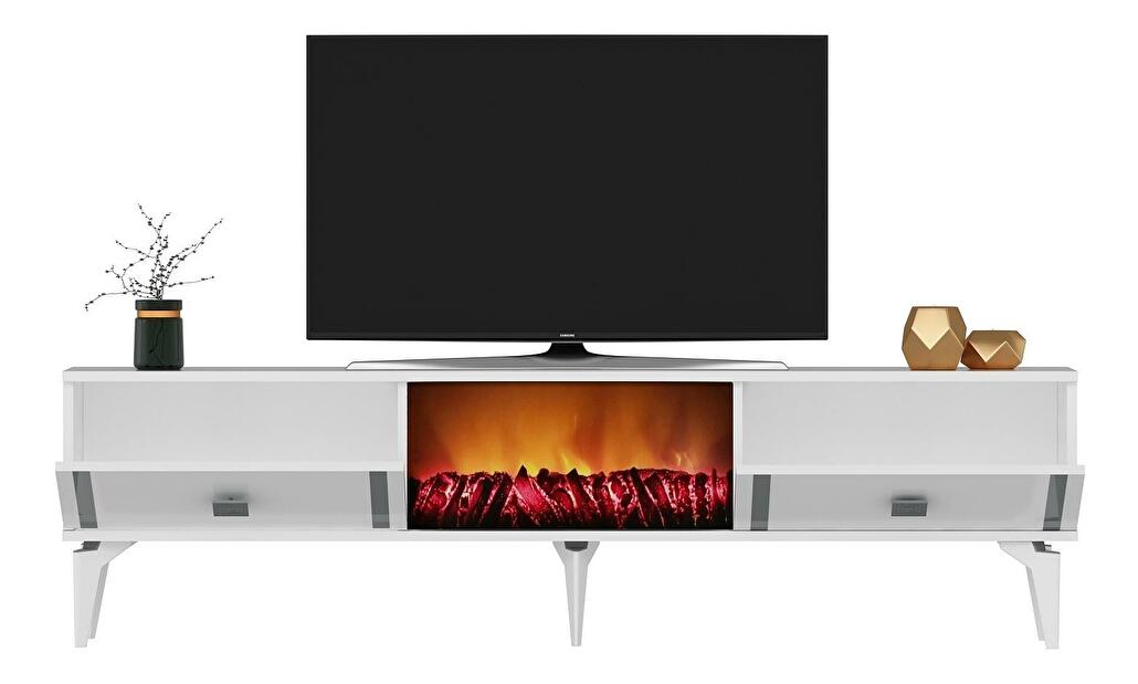  TV stolek/skříňka s krbem Tobuvu 2 (bílá + stříbrná)